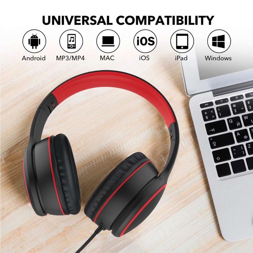 Kids Wired Headphones with Microphone - Brand New Black & Red